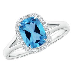 Anello Angara Nature certificato GIA a cuscino da 1,63 carati con Topazio Blu Svizzero in oro 14K