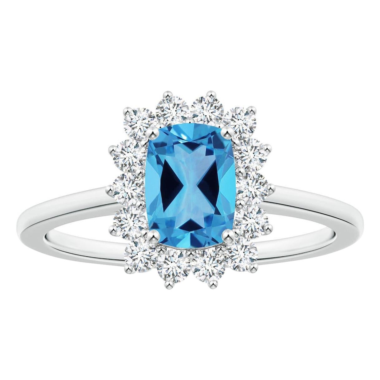 Anello Angara Nature certificato GIA a cuscino da 1,63 carati con Topazio Blu Svizzero in oro 14K