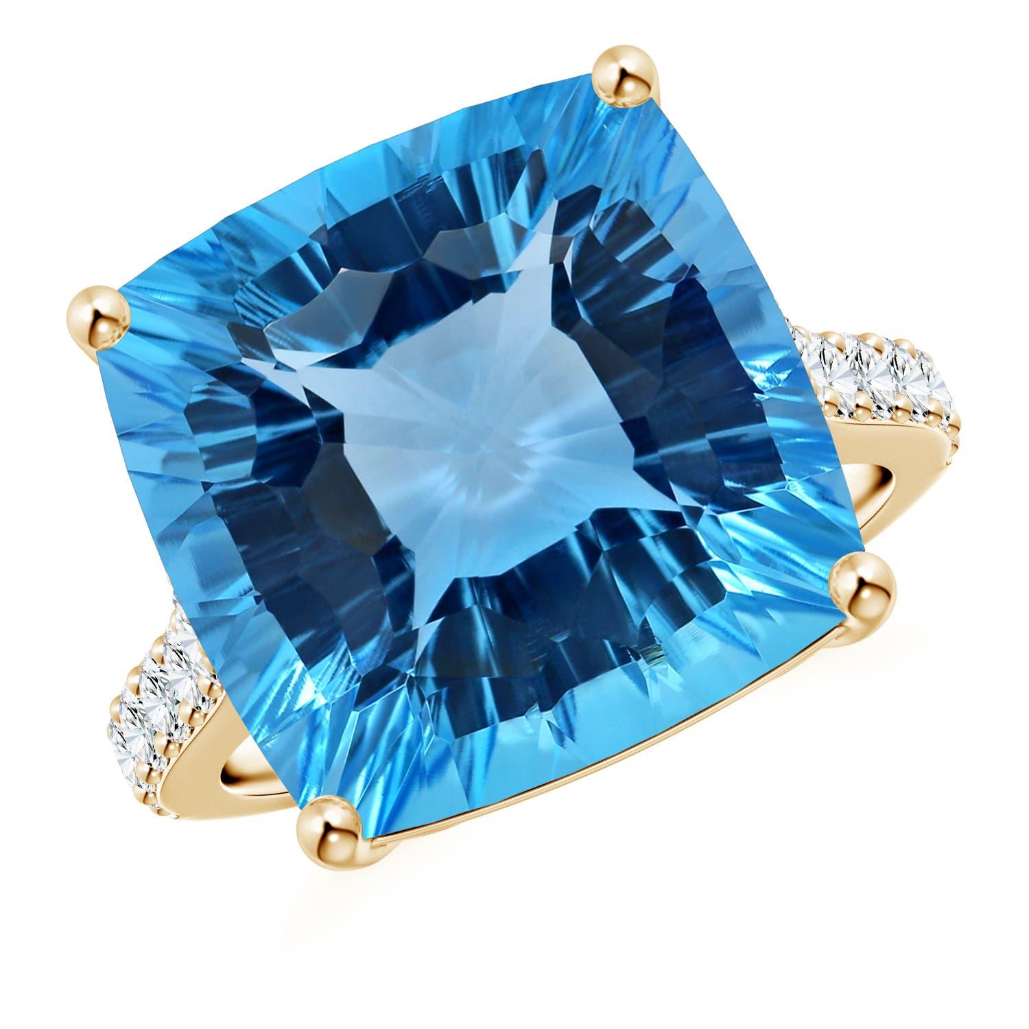 Anello Angara Nature certificato GIA con cuscino da 16,45 ct di Topazio Blu Svizzero in oro 14K in vendita 5