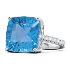 Angara 16.45ct GIA Certified Cushion Swiss Blue Topaz Ring in 14K Gold