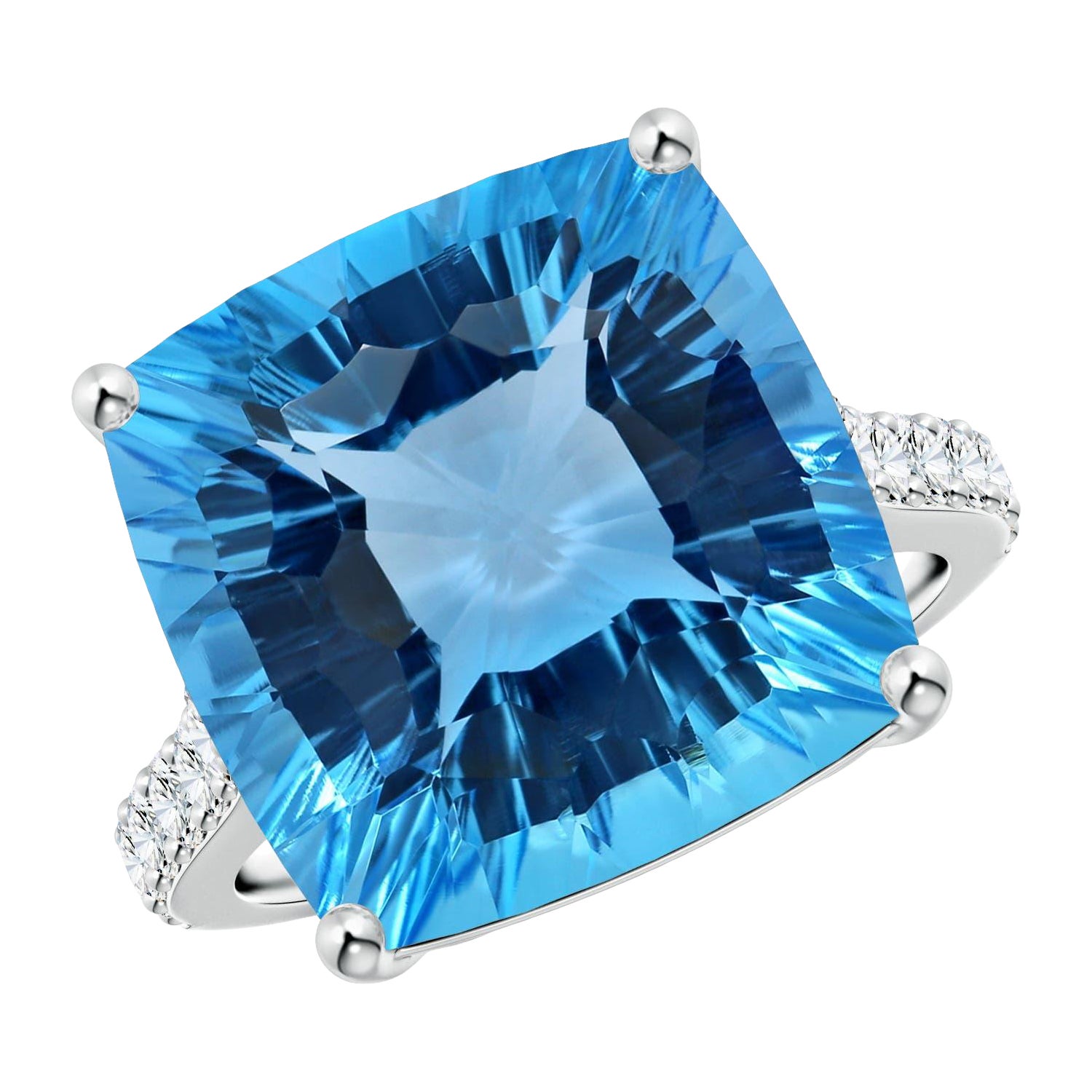Anello Angara Nature certificato GIA con cuscino da 16,45 ct di Topazio Blu Svizzero in oro 14K