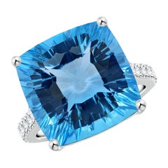Angara natürlichen GIA zertifiziert Kissen 16,45 ct Schweizer Blau Topas Ring in 14K Gold