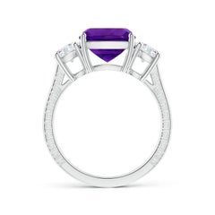 Angara Natural GIA Certified Cushion 2.5ct Amethyst Three Stone Ring in 14K Gold