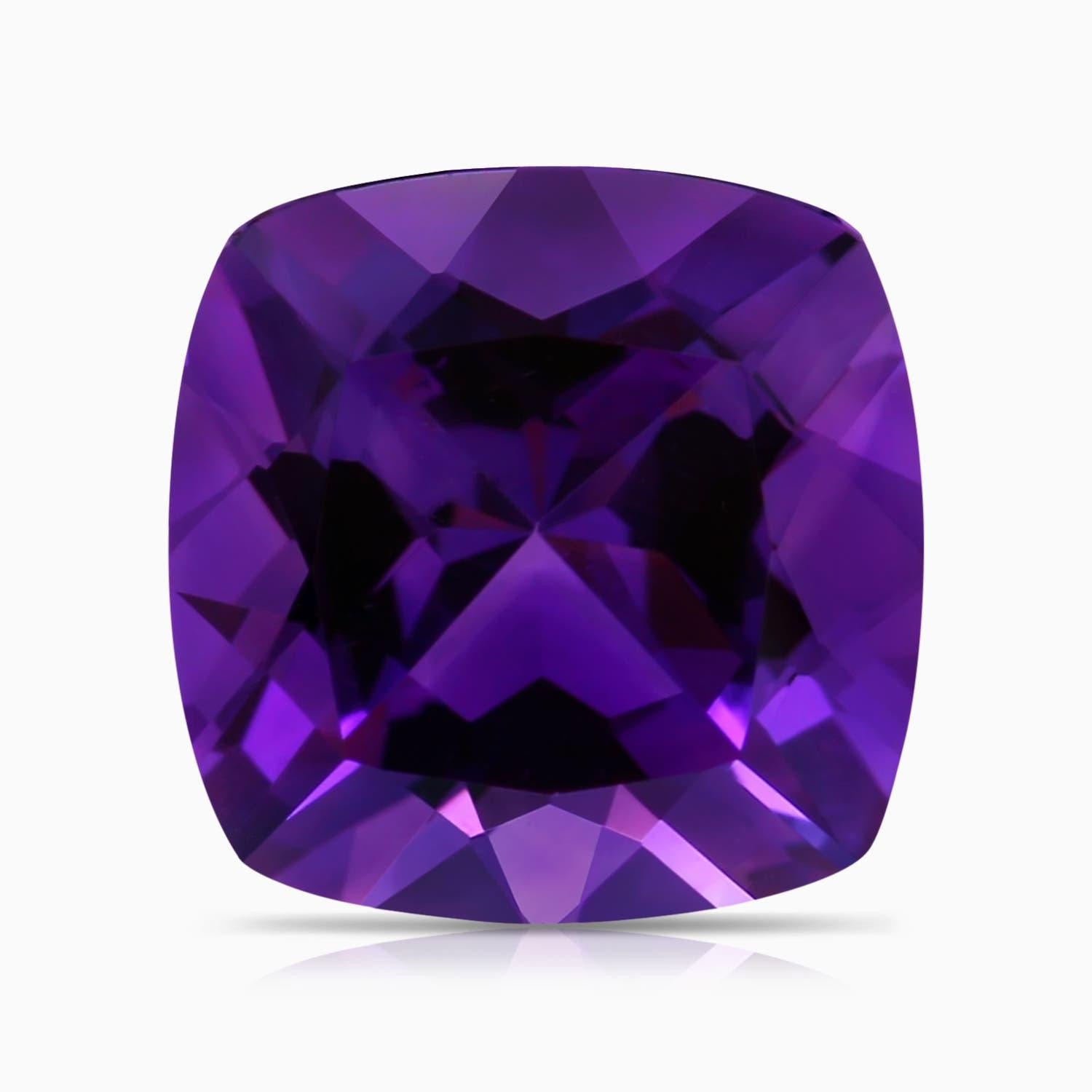 Bague à trois pierres en or 14 carats avec améthyste coussin certifiée GIA de 2,5 carats Naturelle en vente 1