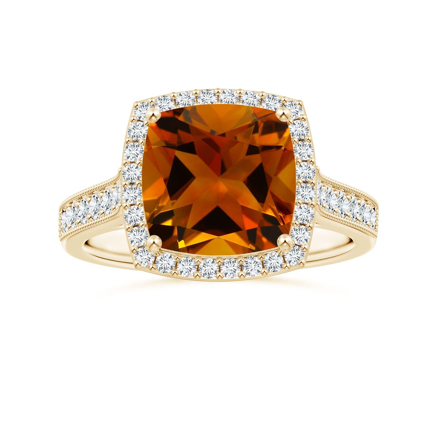 Angara Bague Halo en or massif 14K avec citrine coussin certifiée GIA de 2,83 ct. en vente 3
