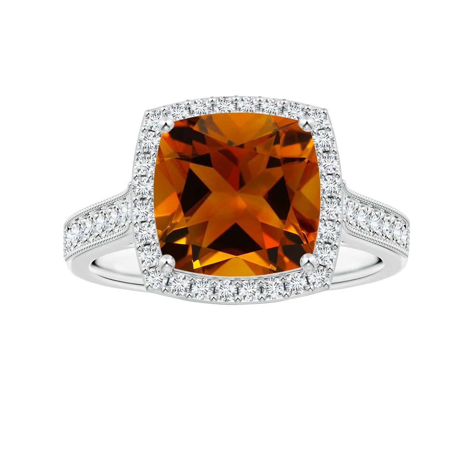 Anello aureola con citrino naturale di 2,83 carati certificato GIA di Angara in oro massiccio 14K