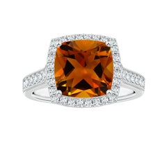 Angara Anillo Halo de Citrino Natural Certificado por el GIA de 2,83 ct en oro macizo de 14 quilates