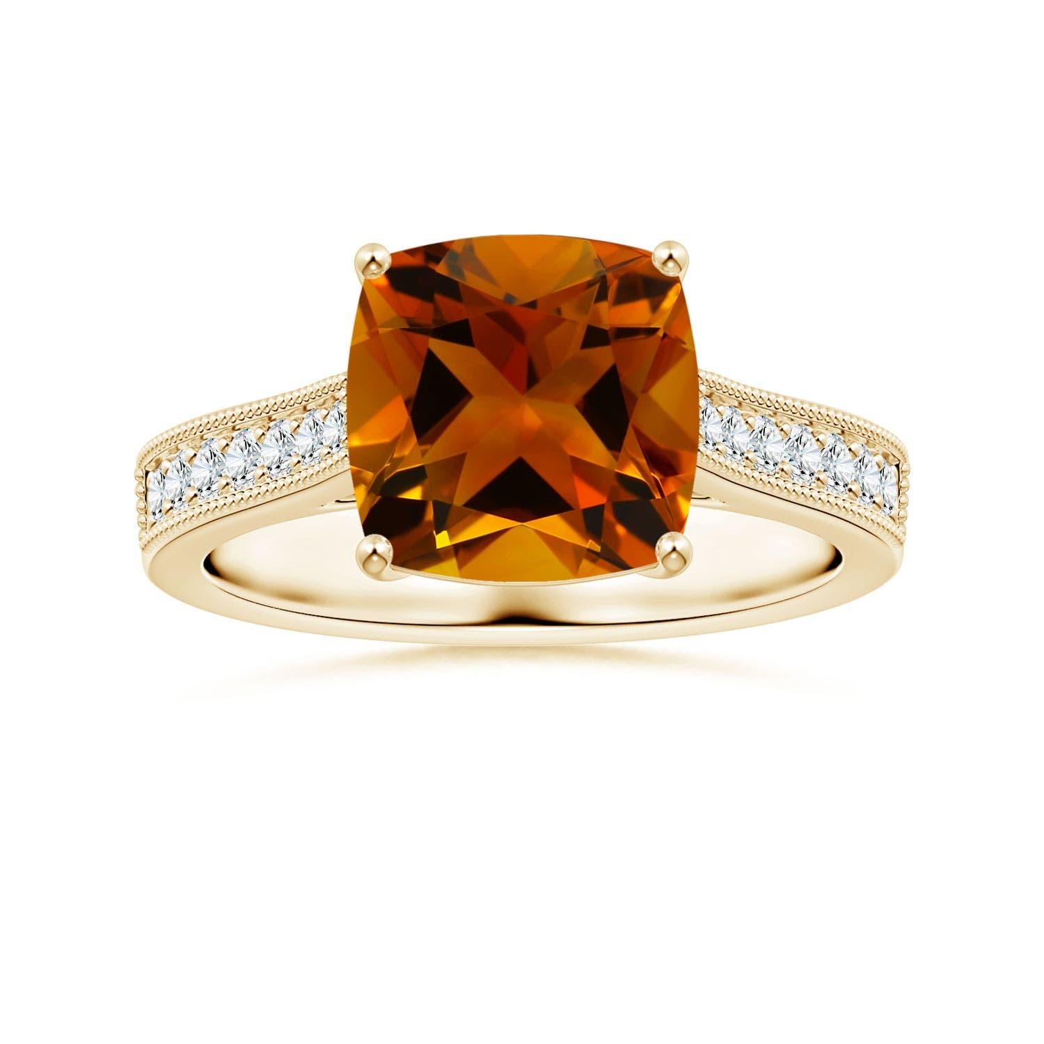 Bague en or 14 carats pour femme avec citrine coussin certifiée GIA de 2,83 carats. en vente 3