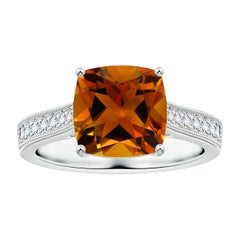 Bague en or 14 carats pour femme avec citrine coussin certifiée GIA de 2,83 carats.