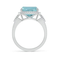 Angara natürlichen GIA zertifiziert Kissen 3,51 ct Aquamarin Halo Ring in 14K Gold