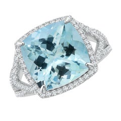 Angara Anillo de oro de 14 quilates con halo de aguamarina natural de 3,51 quilates con certificado GIA