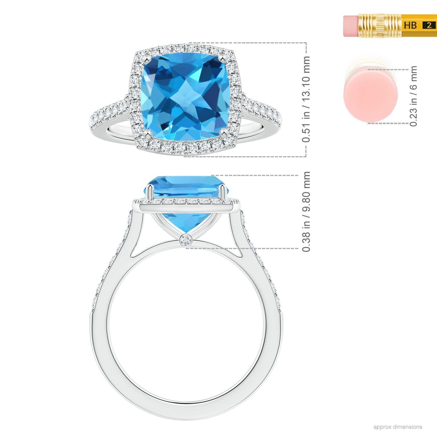 Donna Anello aureolato in oro 14K con Topazio Blu Svizzero di Angara Nature certificato GIA a cuscino 4,8ct in vendita