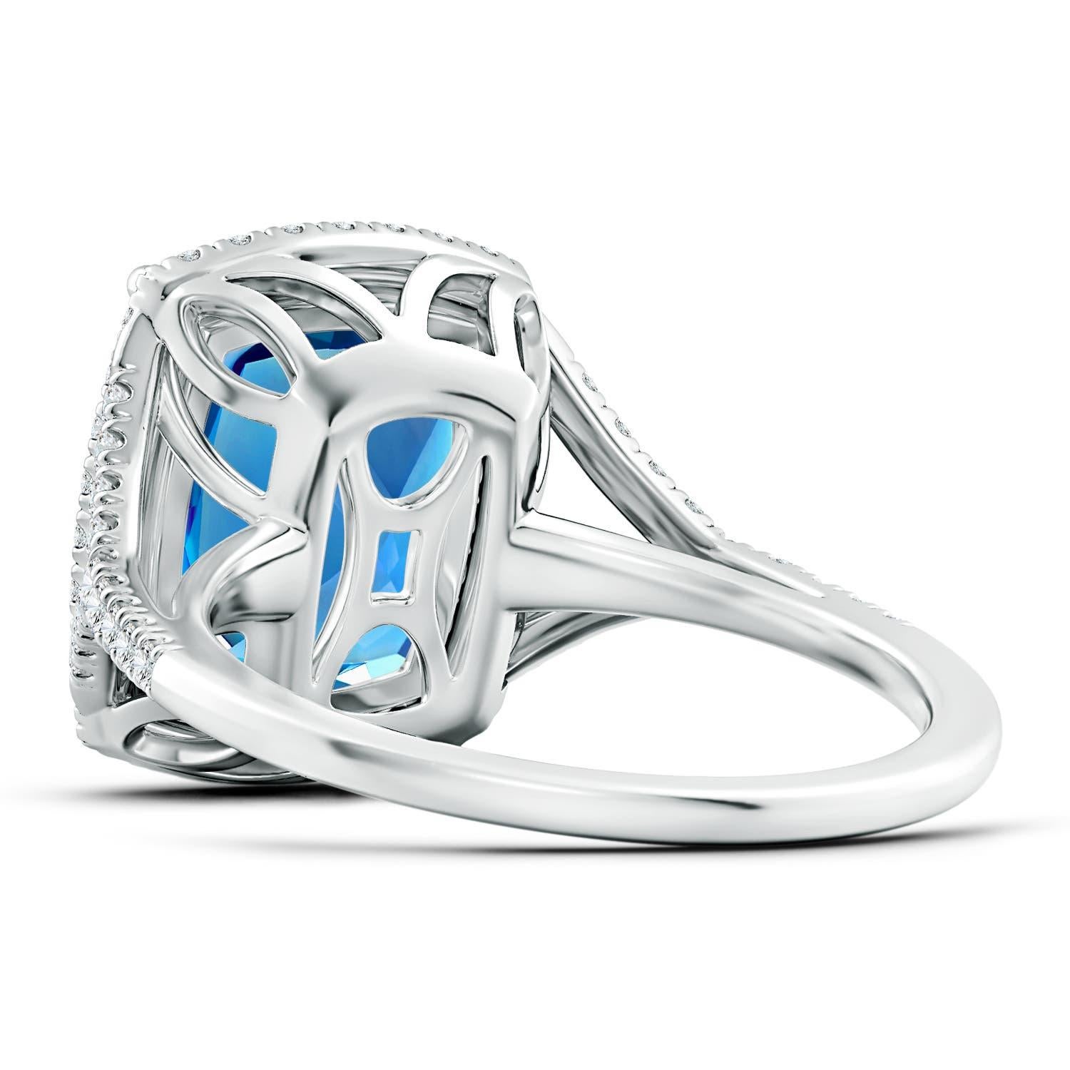 Angara Anillo de oro de 14 quilates con topacio azul suizo de 5,41 quilates, natural y certificado por el GIA Corte cojín en venta