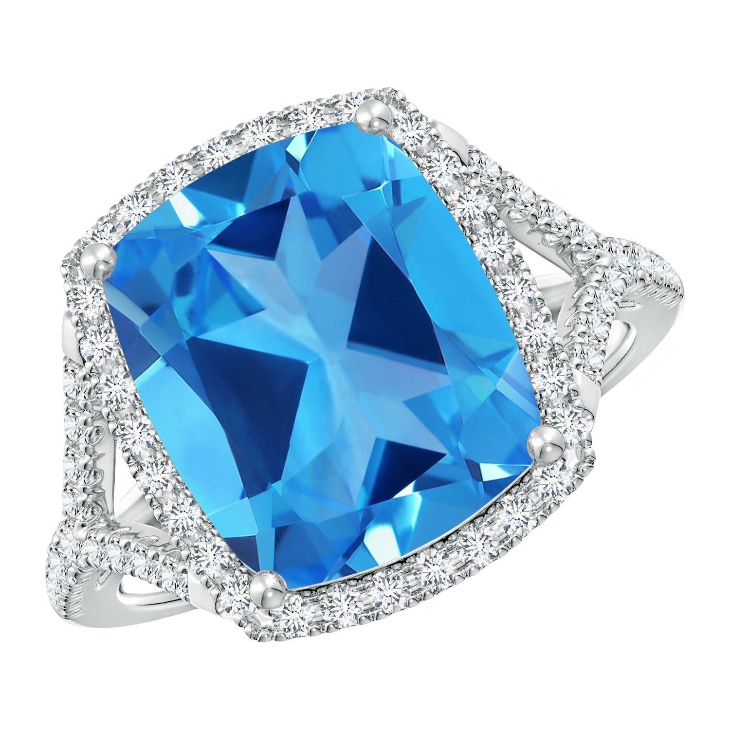 Angara Anillo de oro de 14 quilates con topacio azul suizo de 5,41 quilates, natural y certificado por el GIA