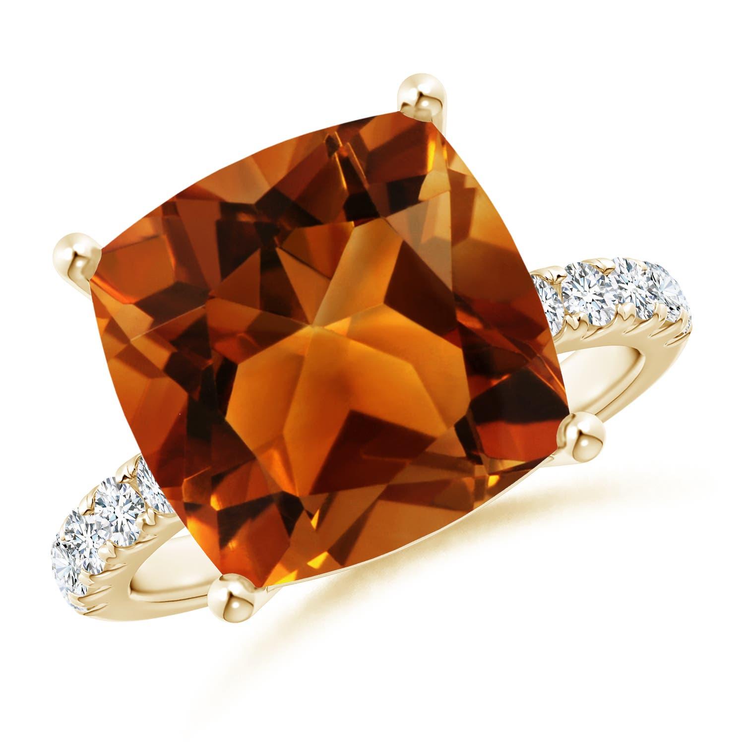 Angara Natural GIA Certified Cushion 6.29 ct Citrine Ring with Diamond 14K Gold en venta 2