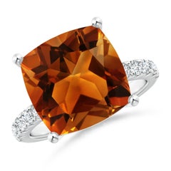 Angara Natural GIA Certified Cushion 6.29 ct Citrine Ring with Diamond 14K Gold