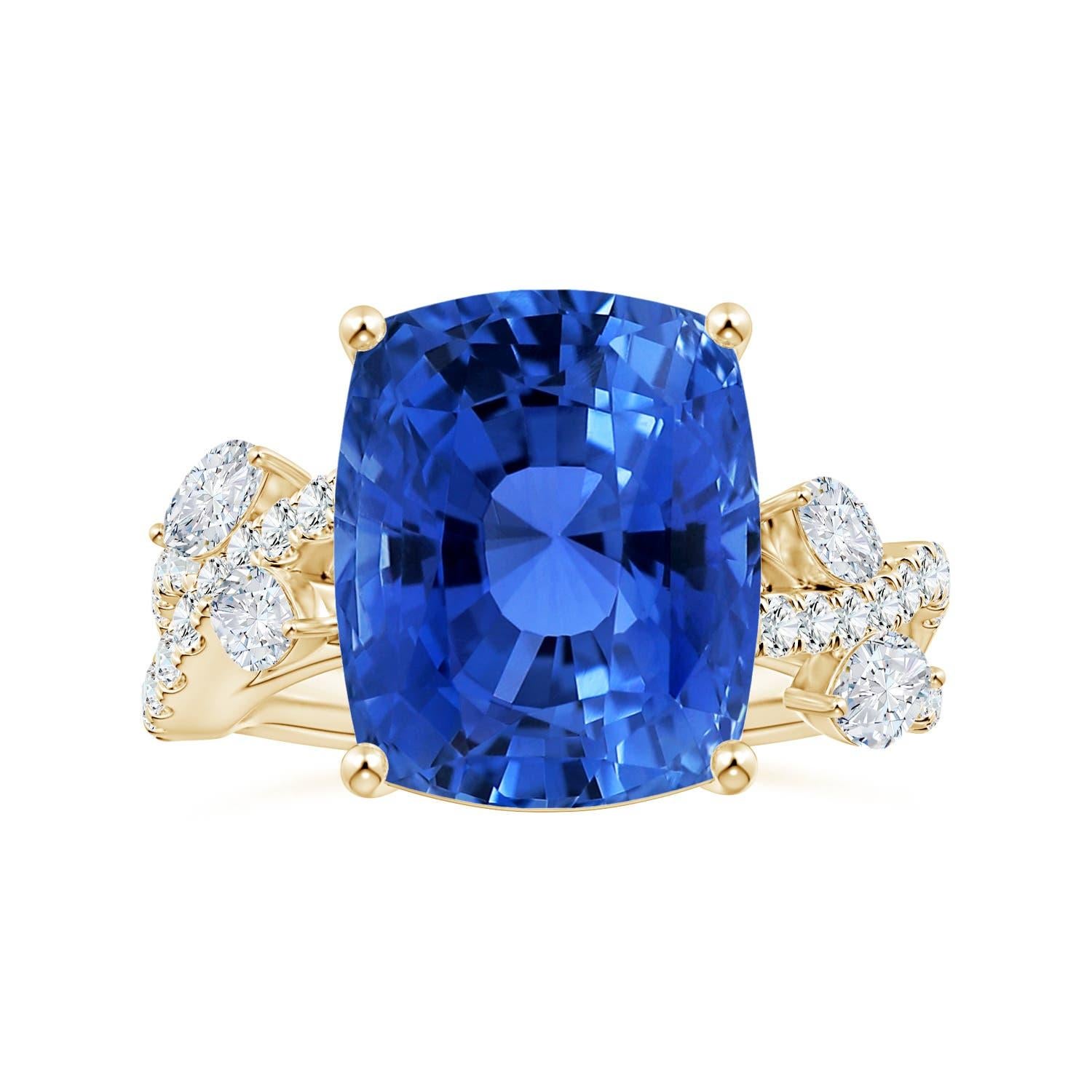 Bague en or massif 14K avec saphir bleu coussin de 7,06ct certifié par la GIA et de couleur naturelle Angara en vente 3