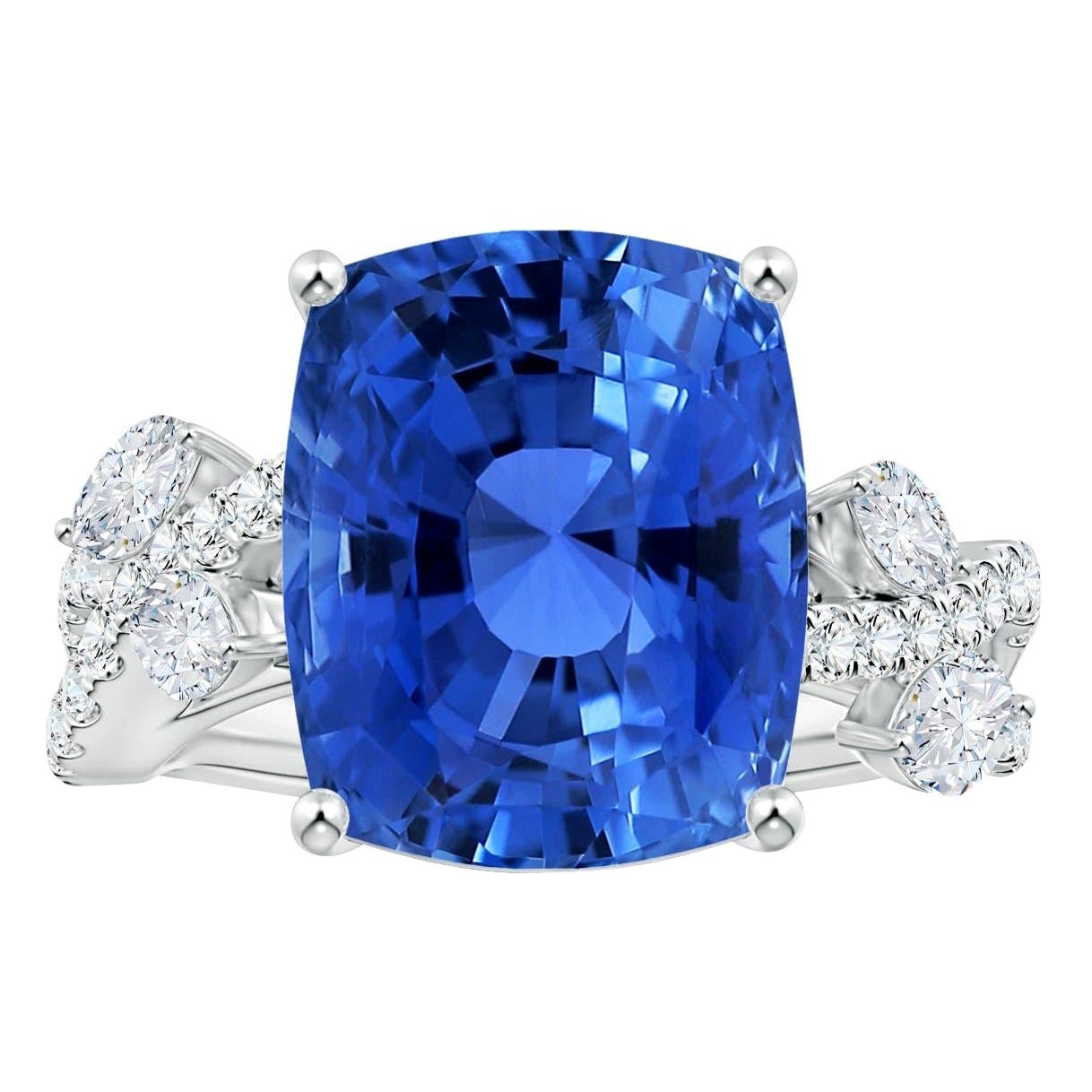 Anello Angara con zaffiro blu naturale certificato GIA da 7,06 carati in oro massiccio 14 carati