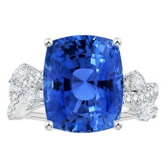Angara Natural GIA Certified Cushion 7.06ct Blue Sapphire Ring in 14K Solid Gold