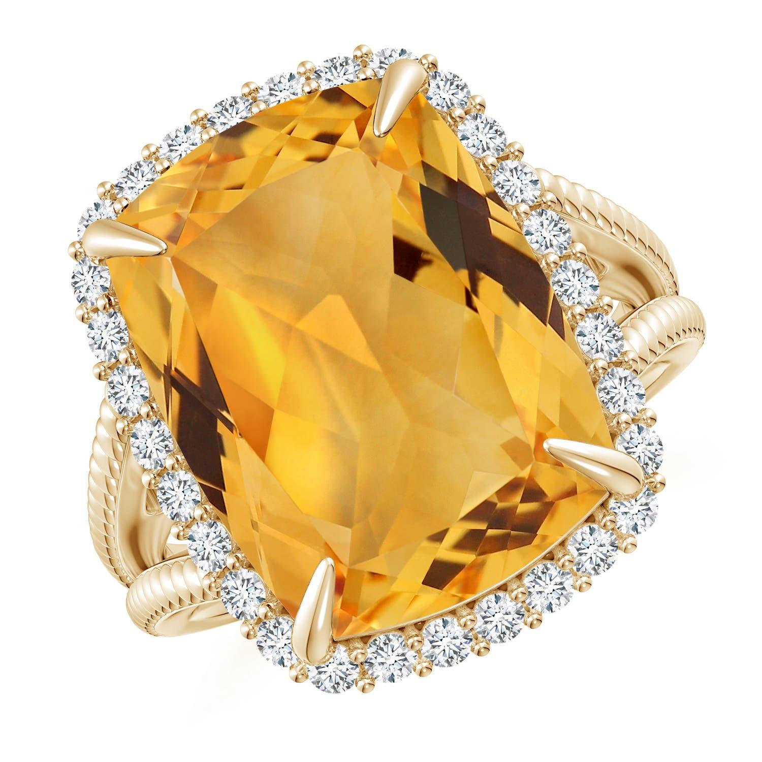 Angara Anillo Halo de Citrino Natural Certificado por el GIA de 8,92 ct en oro macizo de 14 quilates en venta 4