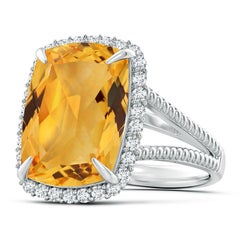 Angara Natural GIA Certified Cushion 8.92 ct Citrine Halo Ring in 14K Solid Gold