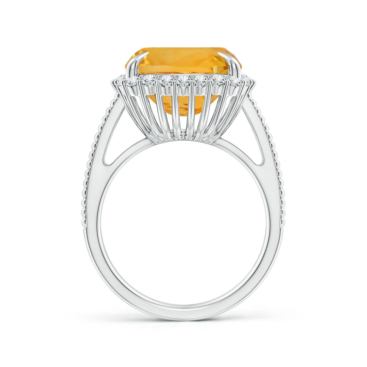 Angara Anillo Halo de Citrino Natural Certificado por el GIA de 8,92 ct en oro macizo de 14 quilates Corte cojín en venta