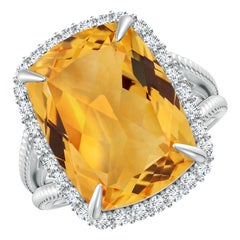 Angara Anillo Halo de Citrino Natural Certificado por el GIA de 8,92 ct en oro macizo de 14 quilates
