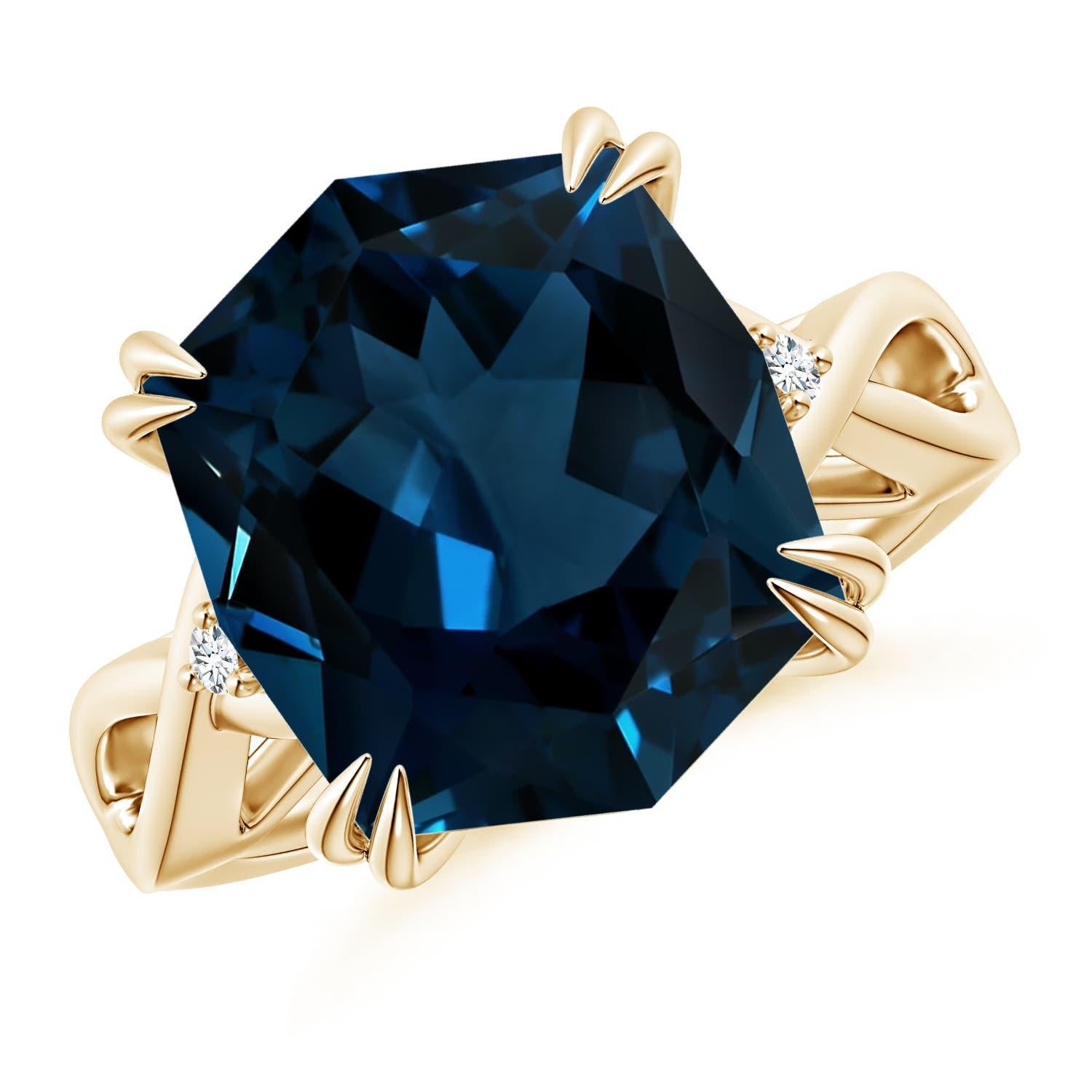 Anello Angara con cuscino naturale certificato GIA da 9,18 ct di Topazio Blu di Londra in oro 14K in vendita 5