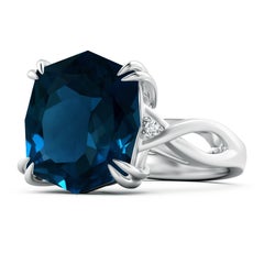 Angara Natural GIA Certified Cushion 9.18 ct London Blue Topaz Ring in 14K Gold