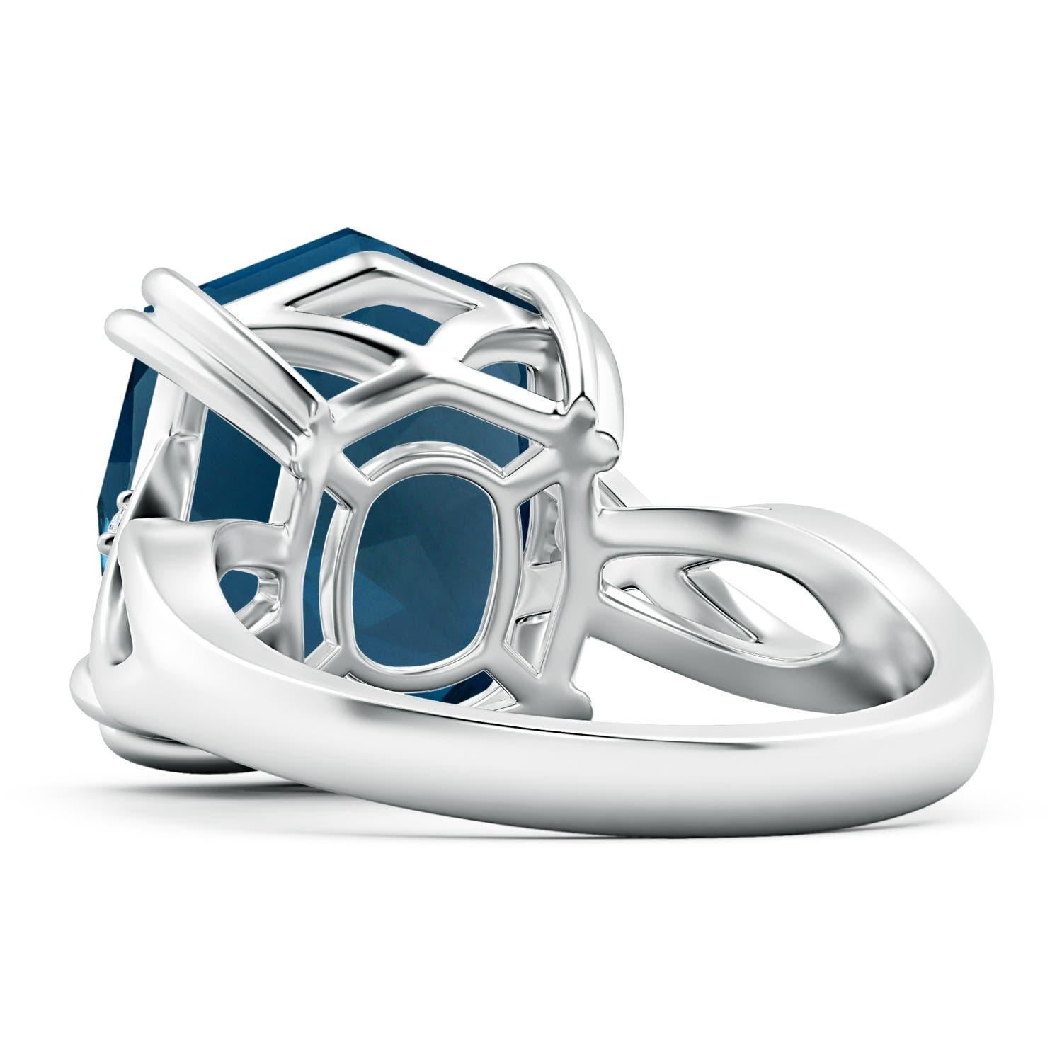 Donna Anello Angara con cuscino naturale certificato GIA da 9,18 ct di Topazio Blu di Londra in oro 14K in vendita
