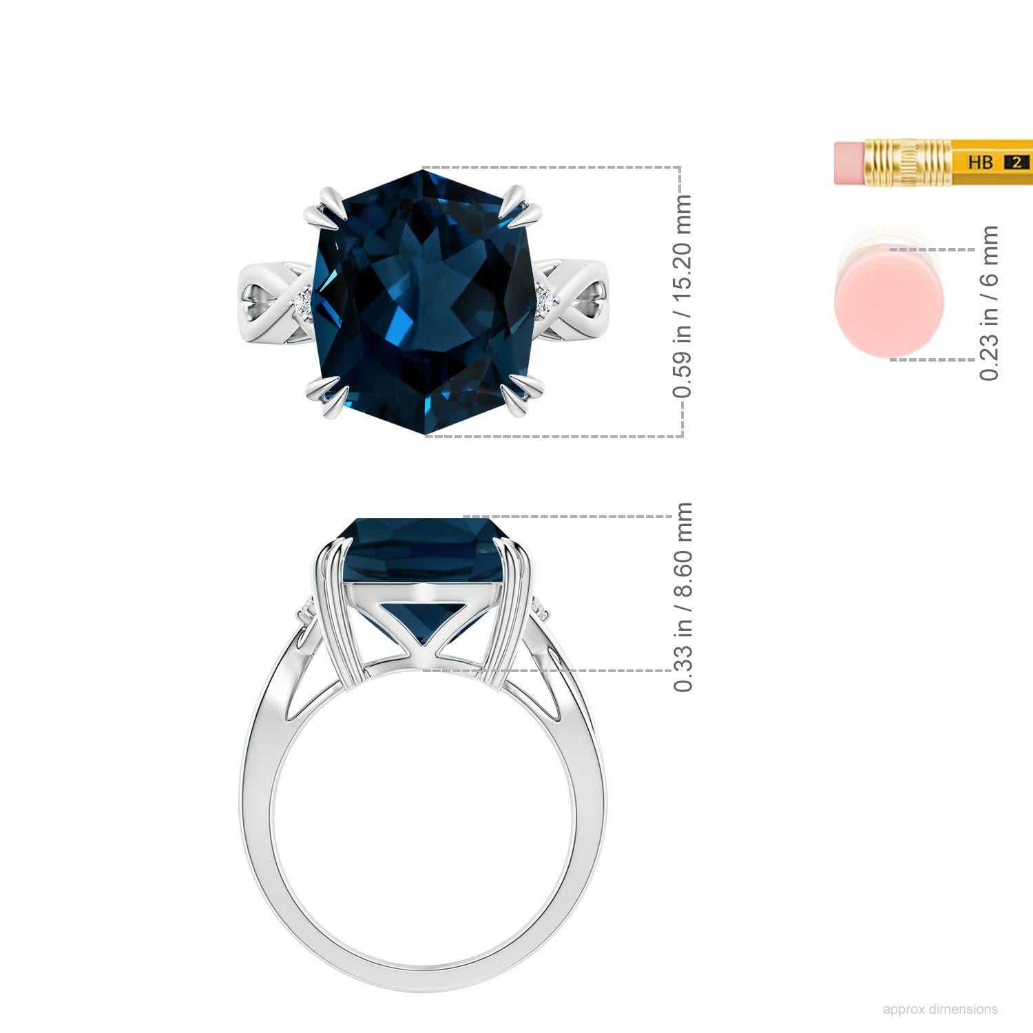 Anello Angara con cuscino naturale certificato GIA da 9,18 ct di Topazio Blu di Londra in oro 14K in vendita 2