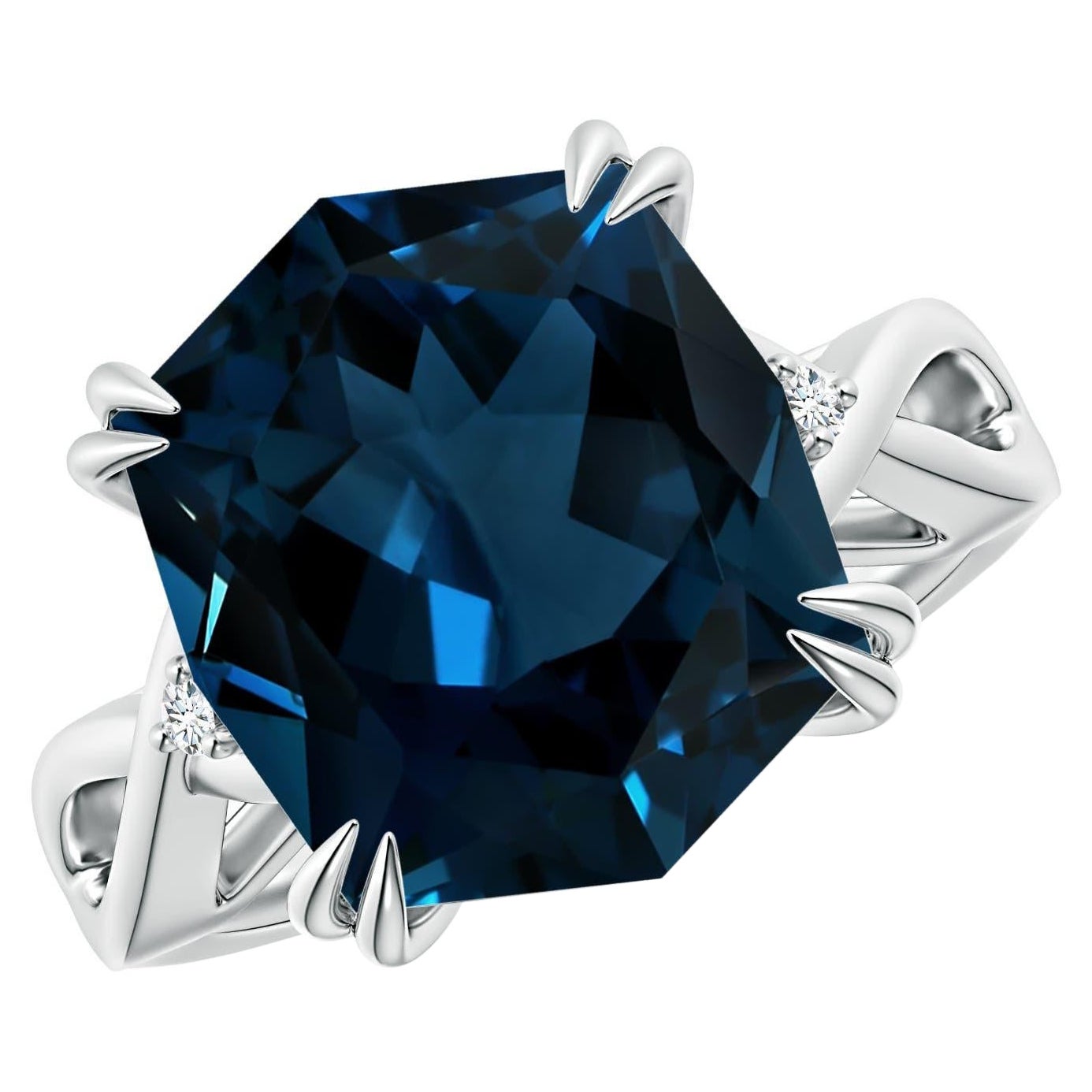 Anello Angara con cuscino naturale certificato GIA da 9,18 ct di Topazio Blu di Londra in oro 14K