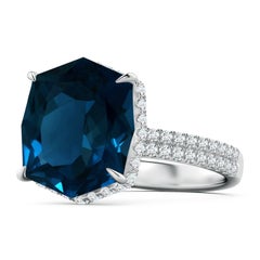 Angara Natural GIA Certified Cushion 9.18ct London Blue Topaz in 14K Solid Gold