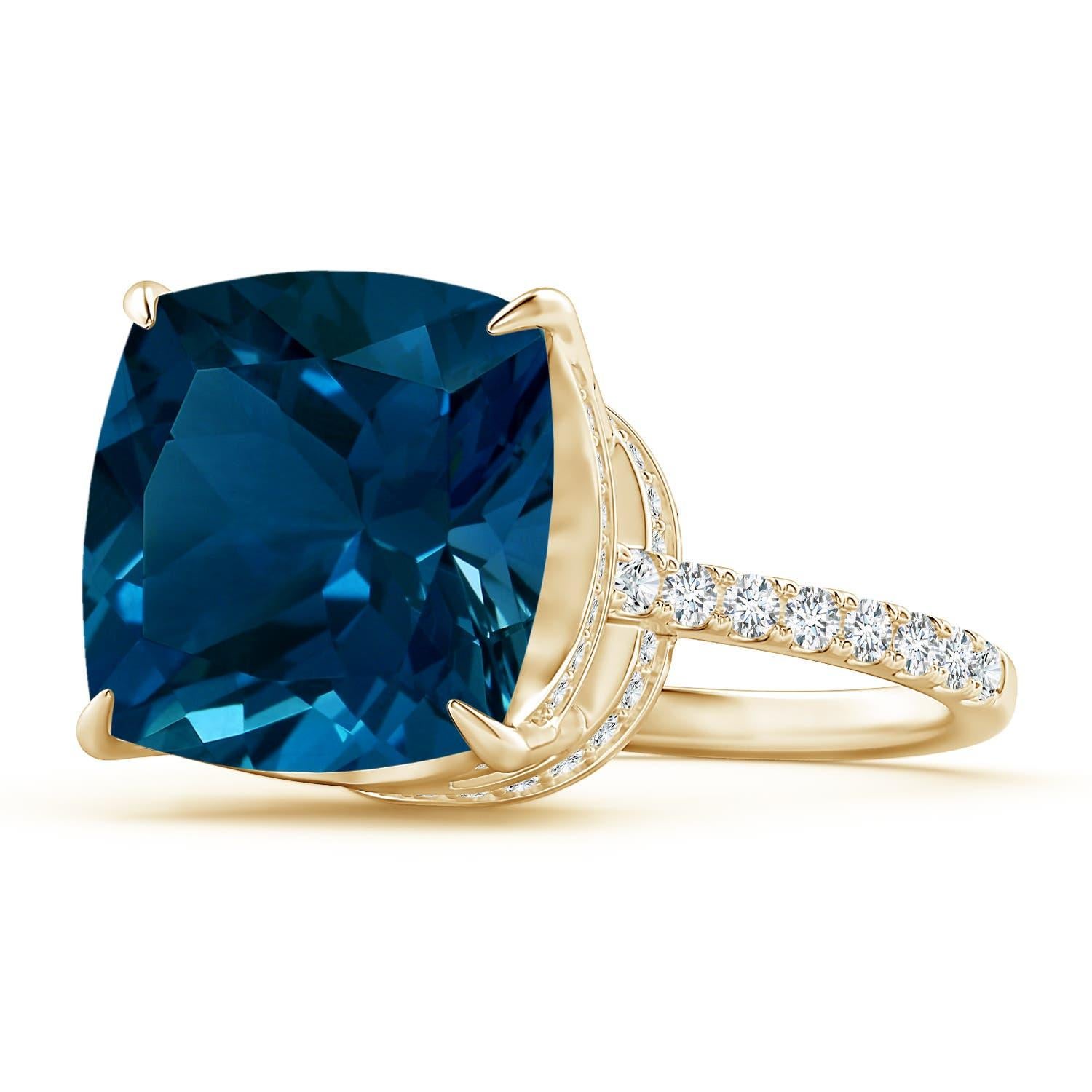Anello Angara con cuscino naturale certificato GIA da 9,25 ct di Topazio Blu di Londra in oro 14 carati in vendita 4