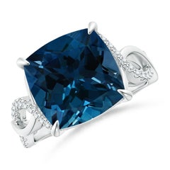 Angara Nature certifié GIA coussin 9,25 ct London Blue Topaz Ring en or 14K
