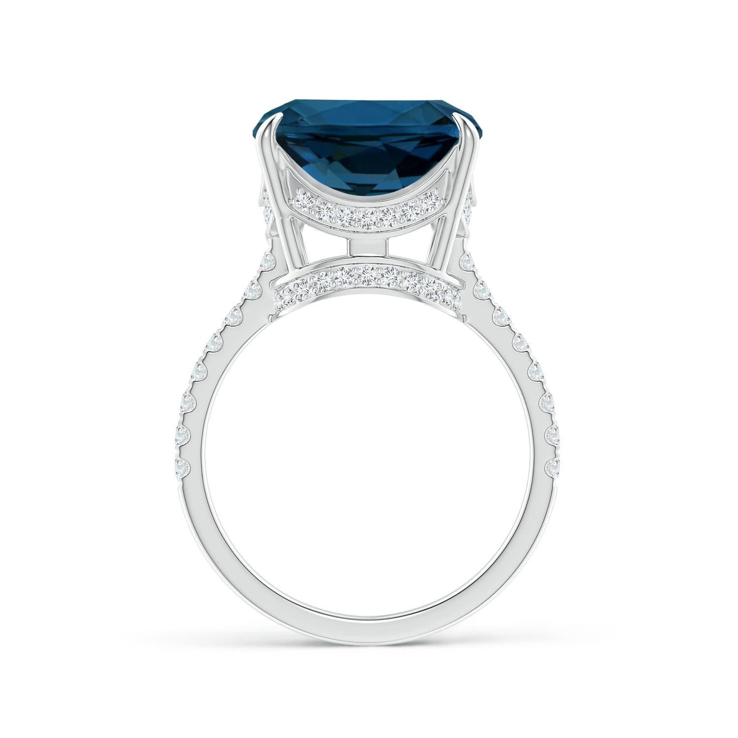 Taglio cuscino Anello Angara con cuscino naturale certificato GIA da 9,25 ct di Topazio Blu di Londra in oro 14 carati in vendita