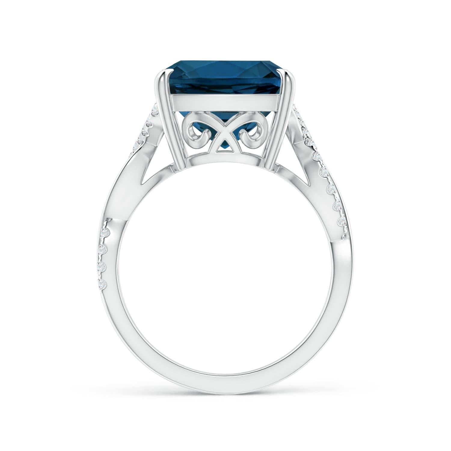 Taglio cuscino Anello Angara con cuscino naturale certificato GIA da 9,25 ct di Topazio Blu di Londra in oro 14 carati in vendita