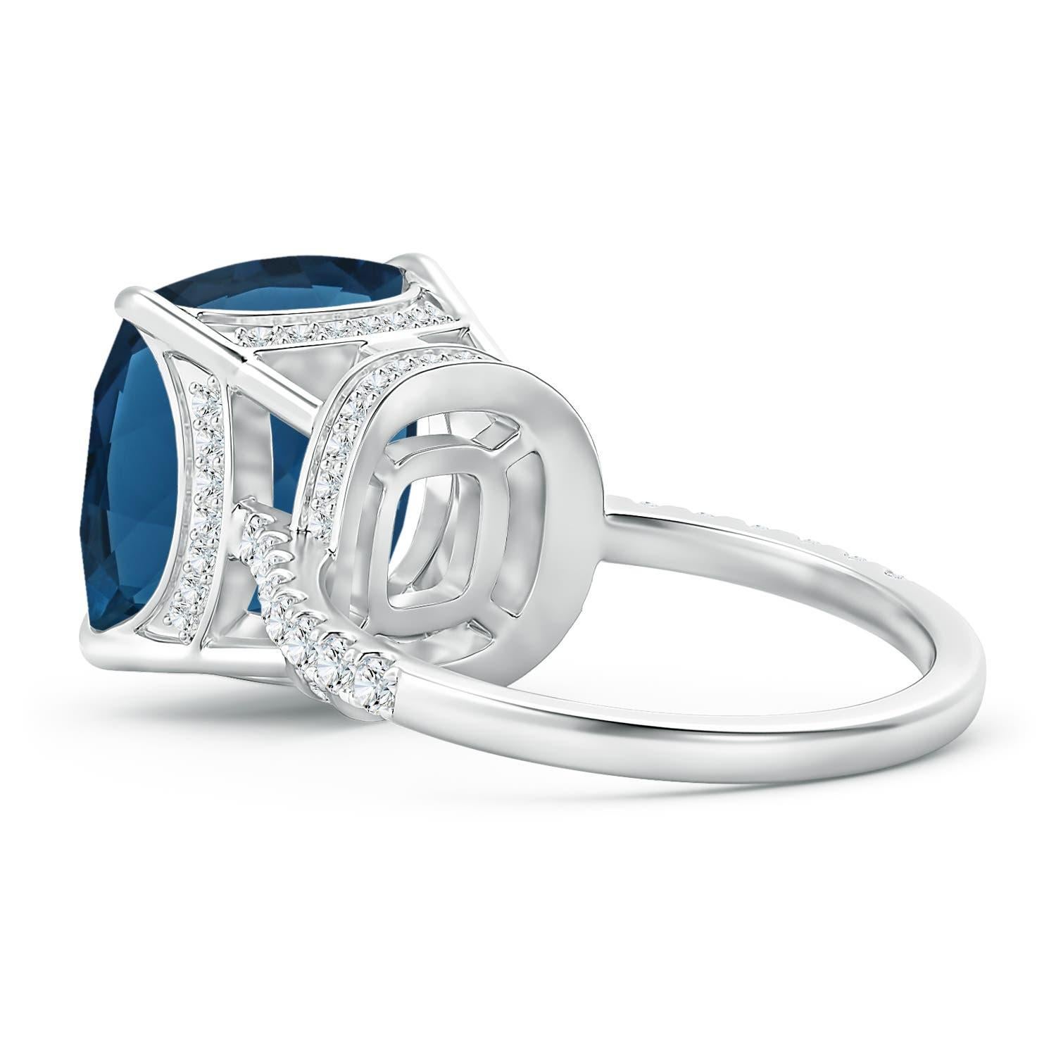 Anello Angara con cuscino naturale certificato GIA da 9,25 ct di Topazio Blu di Londra in oro 14 carati In condizioni Nuovo in vendita a Los Angeles, CA
