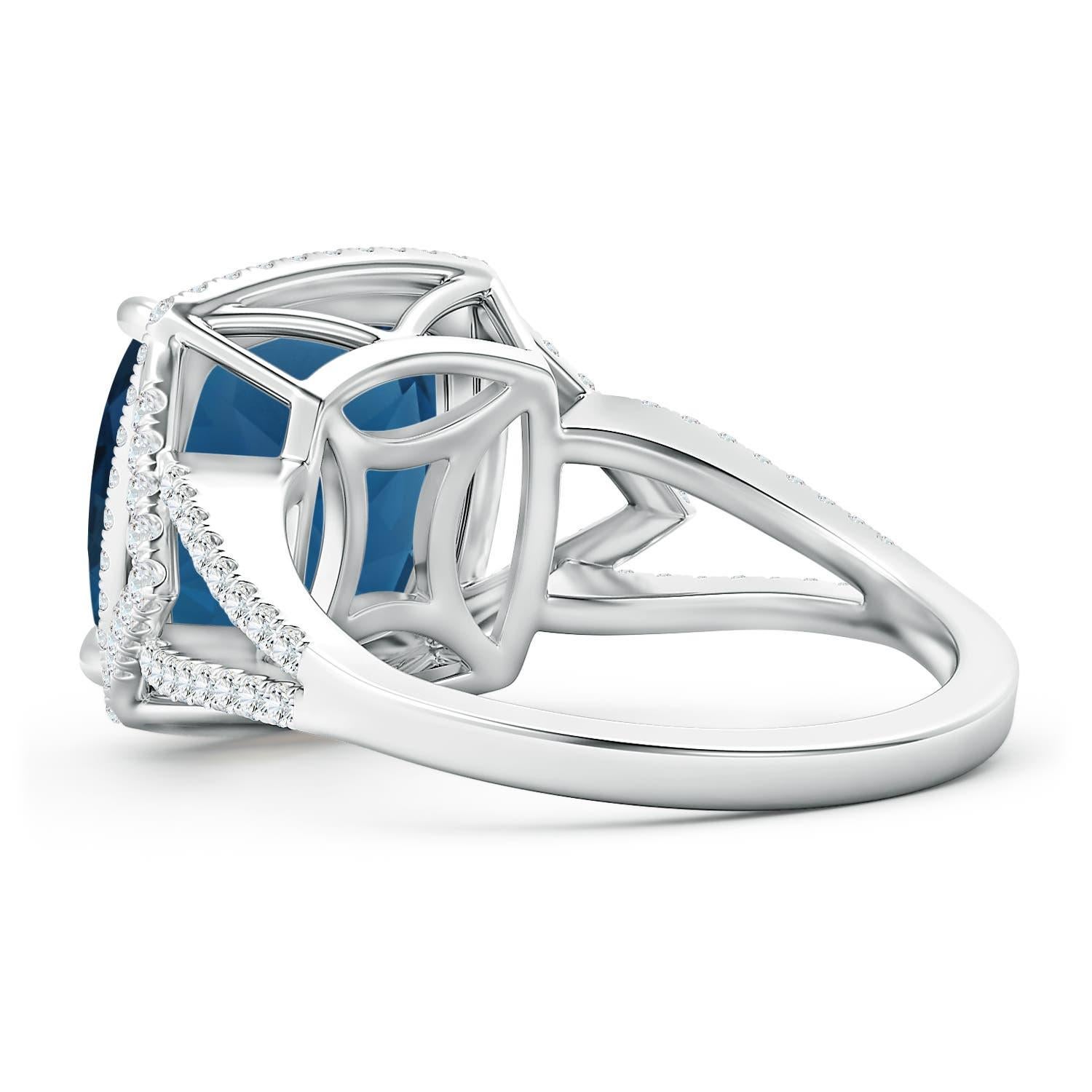 Anello Angara con cuscino naturale certificato GIA da 9,25 ct di Topazio Blu di Londra in oro 14 carati In condizioni Nuovo in vendita a Los Angeles, CA
