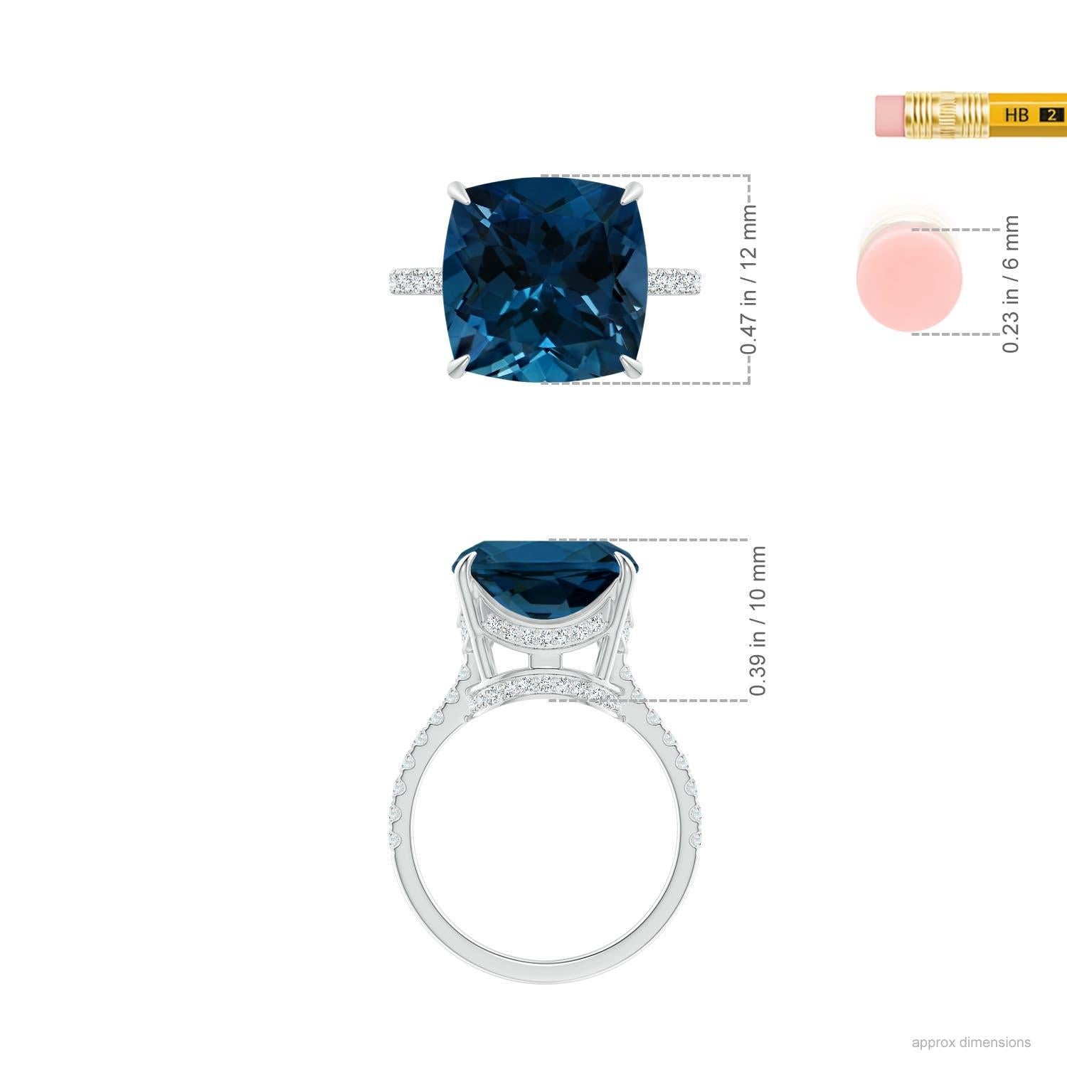 Anello Angara con cuscino naturale certificato GIA da 9,25 ct di Topazio Blu di Londra in oro 14 carati in vendita 1