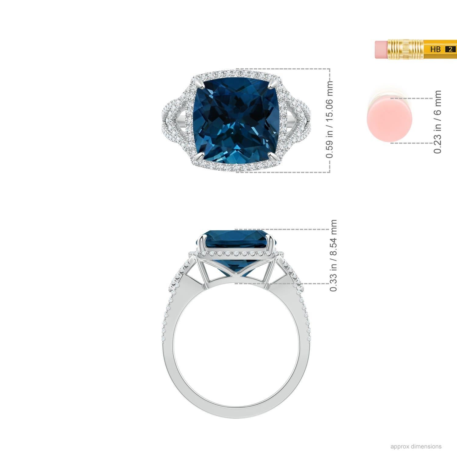 Anello Angara con cuscino naturale certificato GIA da 9,25 ct di Topazio Blu di Londra in oro 14 carati in vendita 1