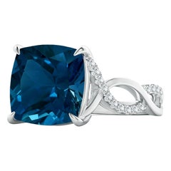 Angara Anillo de oro de 14 quilates con topacio azul de Londres de 9,25 quilates, natural y certificado por el GIA