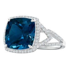 Angara Anillo de oro de 14 quilates con topacio azul de Londres de 9,25 quilates, natural y certificado por el GIA