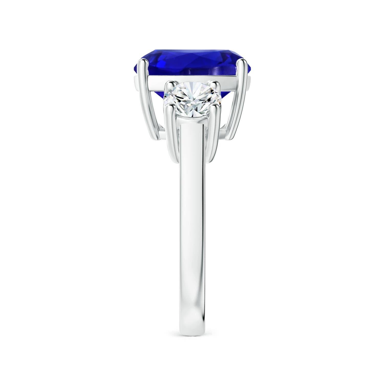 Taille coussin Angara Nature certifié GIA coussin 9,91 ct Tanzanite Three Stone Ring 14K Gold en vente