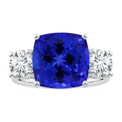 Angara Anillo de oro de 14 quilates con tres piedras de tanzanita de 9,91 quilates, natural y certificado por el GIA