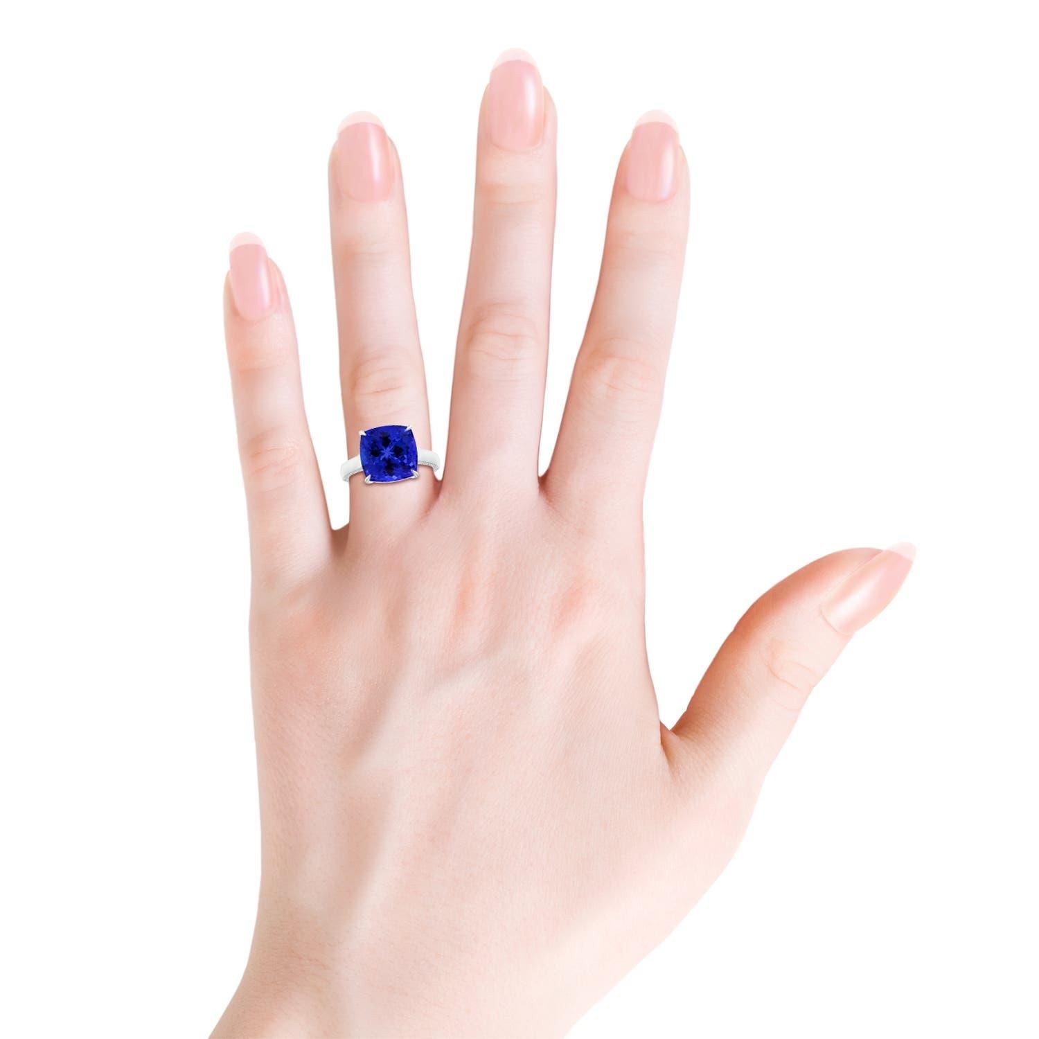 Taglio cuscino Anello solitario di tanzanite Angara Nature certificato GIA con cuscino da 9,91 carati in oro 14K in vendita