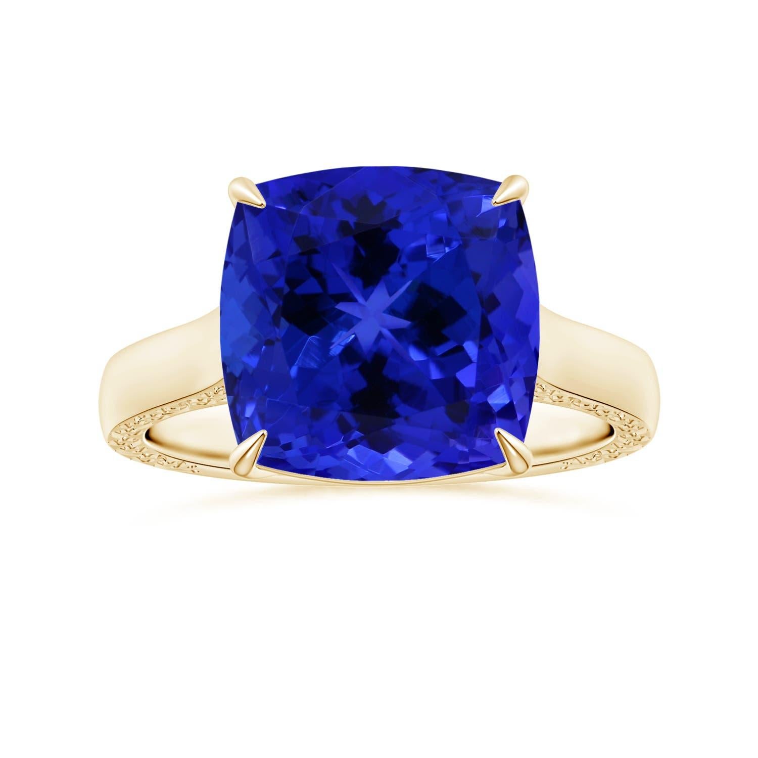 Anello solitario di tanzanite Angara Nature certificato GIA con cuscino da 9,91 carati in oro 14K in vendita 2