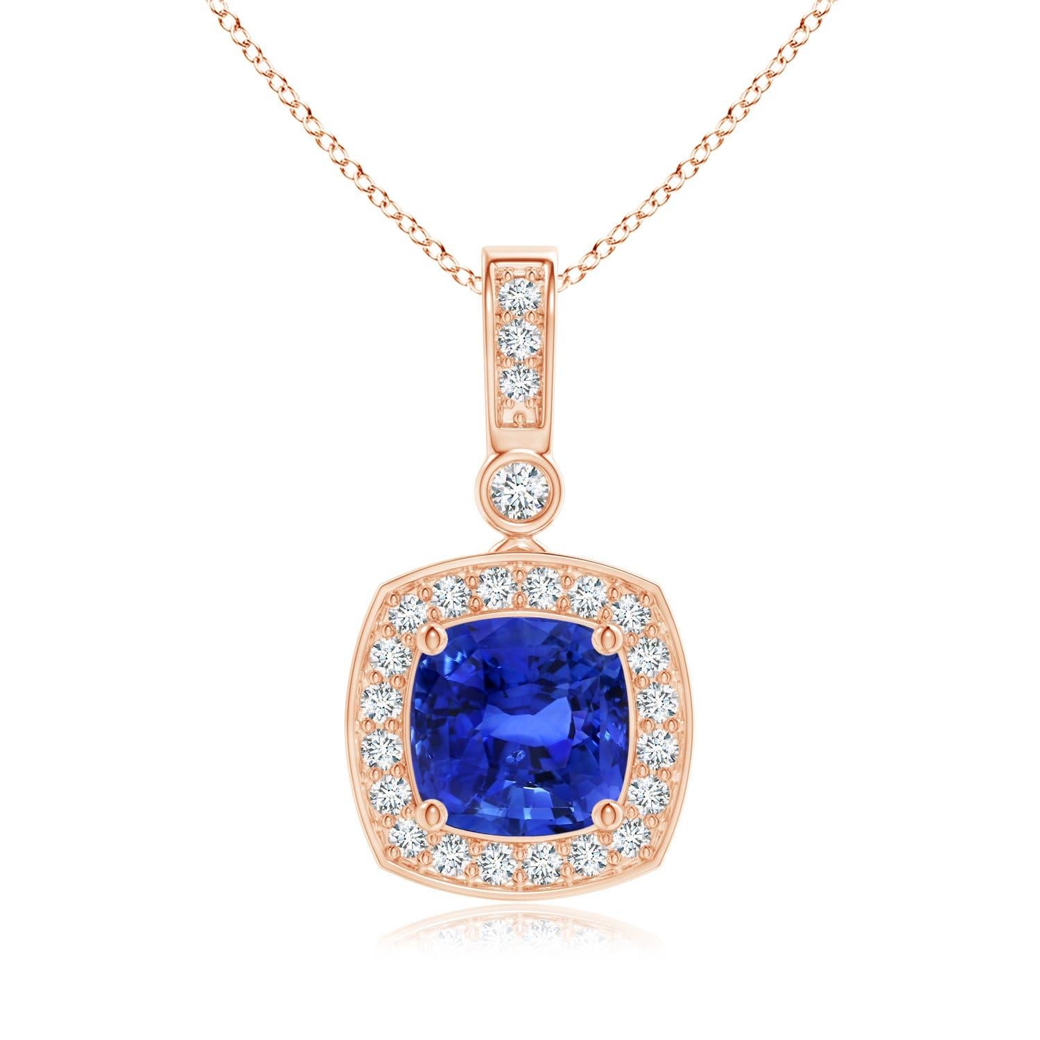 Angara Pendentif en or 14K avec saphir coussin certifié GIA naturel et diamant en vente 4