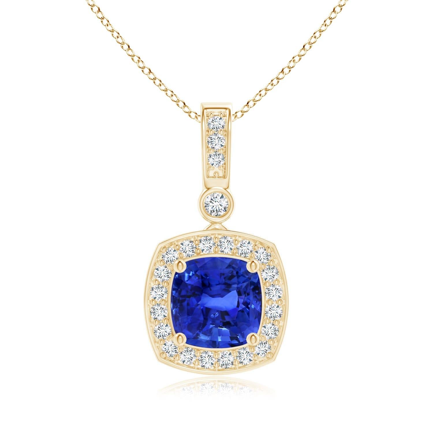 Angara Pendentif en or 14K avec saphir coussin certifié GIA naturel et diamant en vente 3