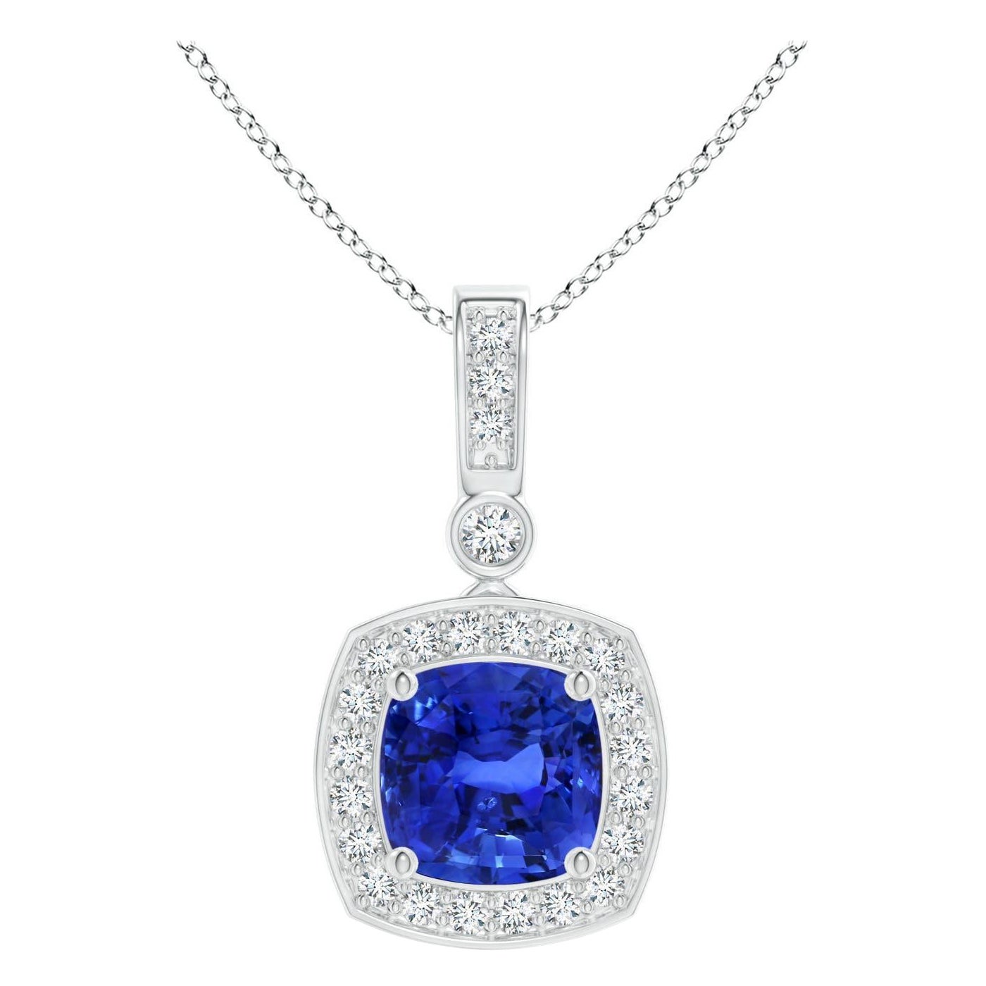 Angara Pendentif en or 14K avec saphir coussin certifié GIA naturel et diamant